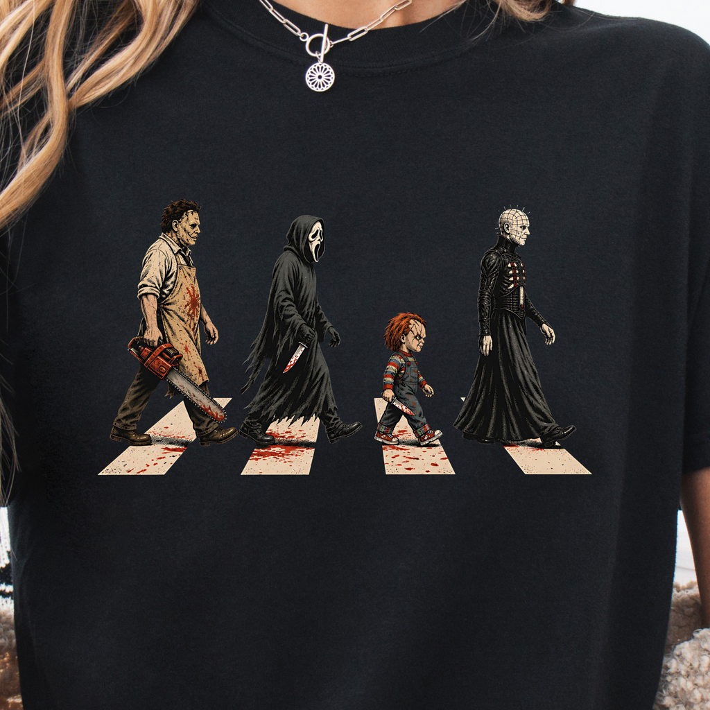 Abbey Road Horror Shirt - Leatherface, Ghostface, Chucky, Pinhead